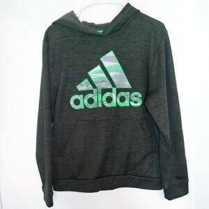 Adidas Youth XL (18/20) Heather Gray Hoodie With Neon Logo